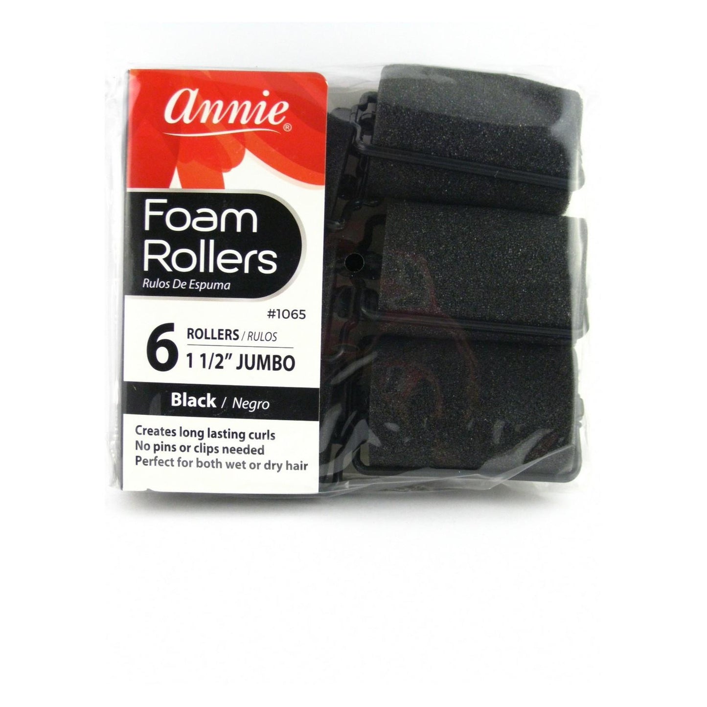 1 1/2" Annie Foam Hair Rollers, Black, 6/PK
