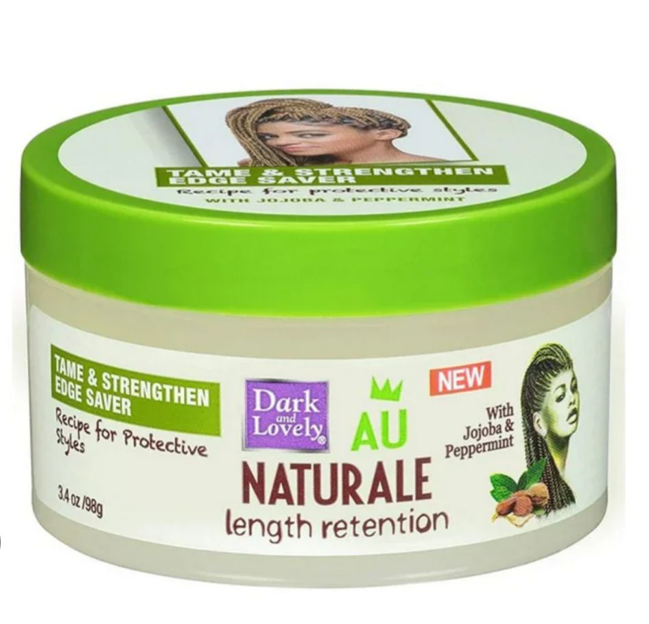 Jar of Dark & Lovely Naturale hair product with green lid and label.