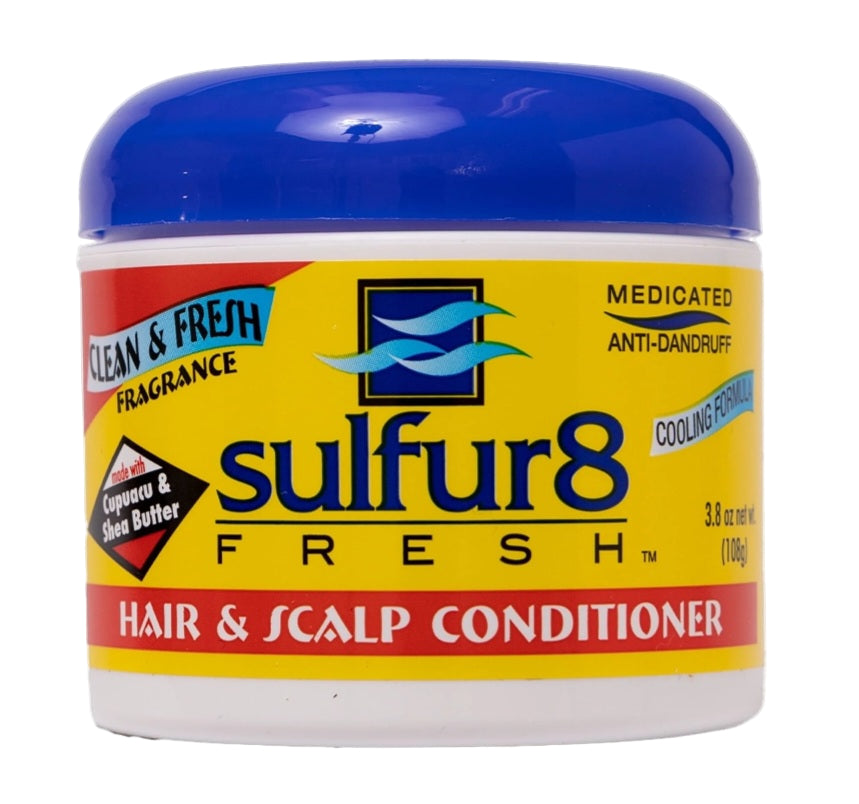 Sulfur8 Fresh hair and scalp conditioner jar with blue lid on a white background