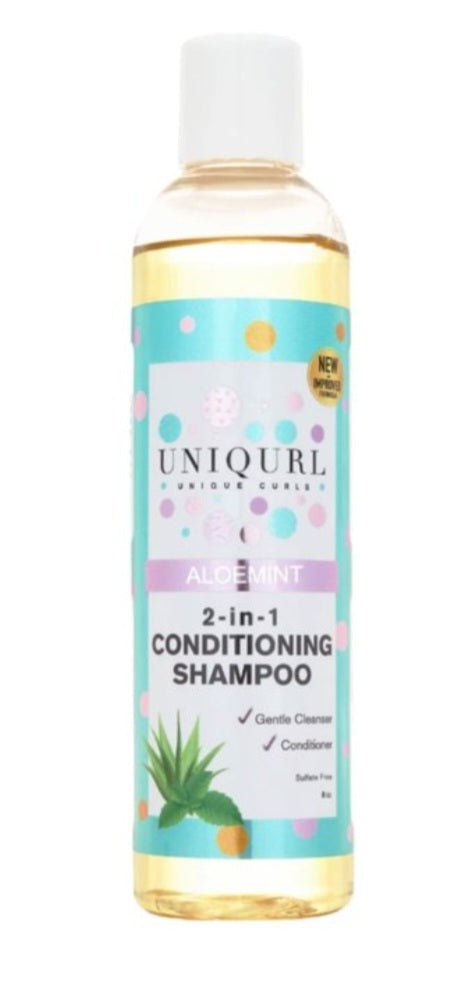 Uniquurl 2-in-1 Conditioning Shampoo bottle with aloe vera label on a white background