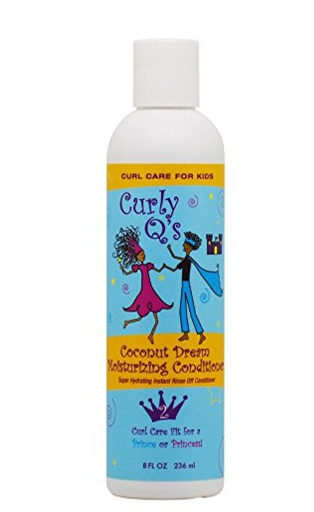 Bottle of Curly Q's Coconut Dream Nurturing Conditioner on a white background