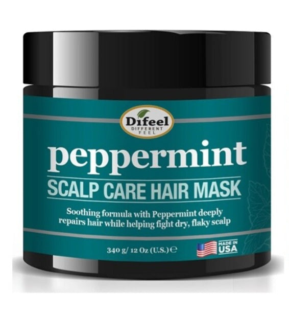 Difeel peppermint scalp care hair mask jar on a white background