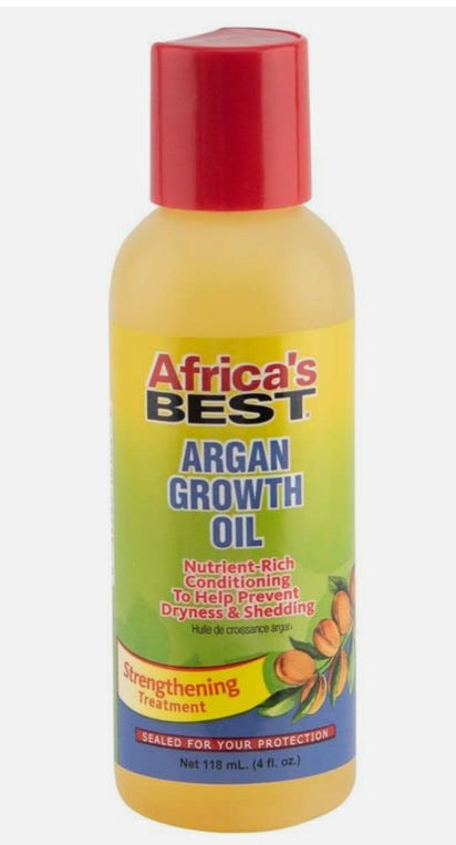 Bottle of Africa's Best Argan Growth Oil on a white background