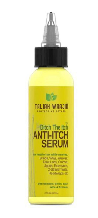 Yellow bottle of Taliah Waajid Anti-Itch Serum on a white background