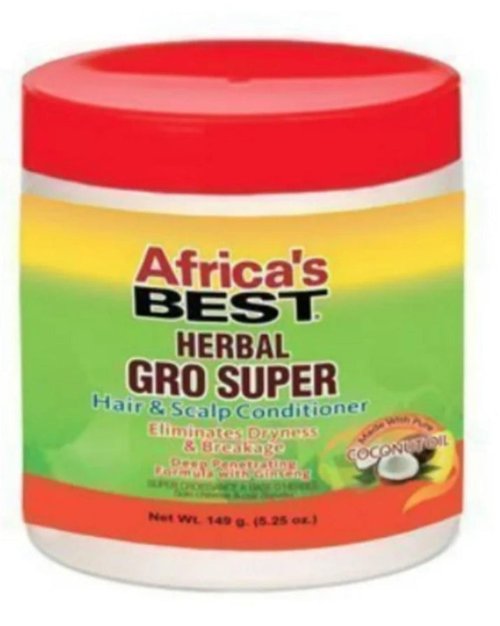 Jar of Africa's Best Herbal Gro Super hair and scalp conditioner with a red lid.