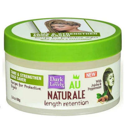 Jar of Dark & Lovely Naturale hair product with green lid and label.