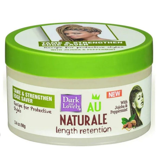 Jar of Dark & Lovely Naturale hair product with green lid and label.