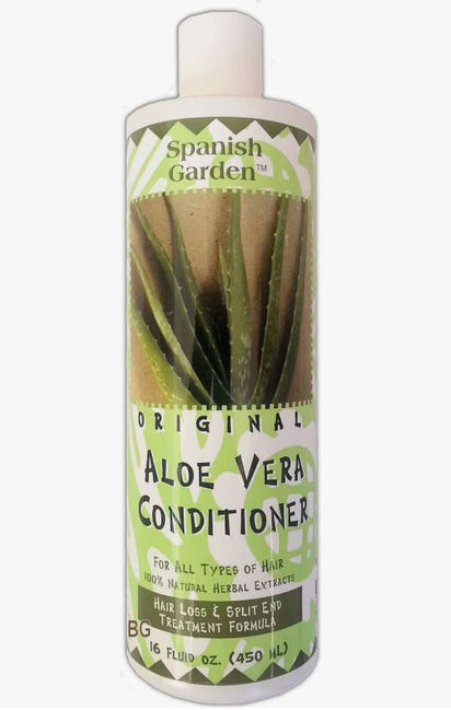 Bottle of Spanish Garden Aloe Vera Conditioner on a white background