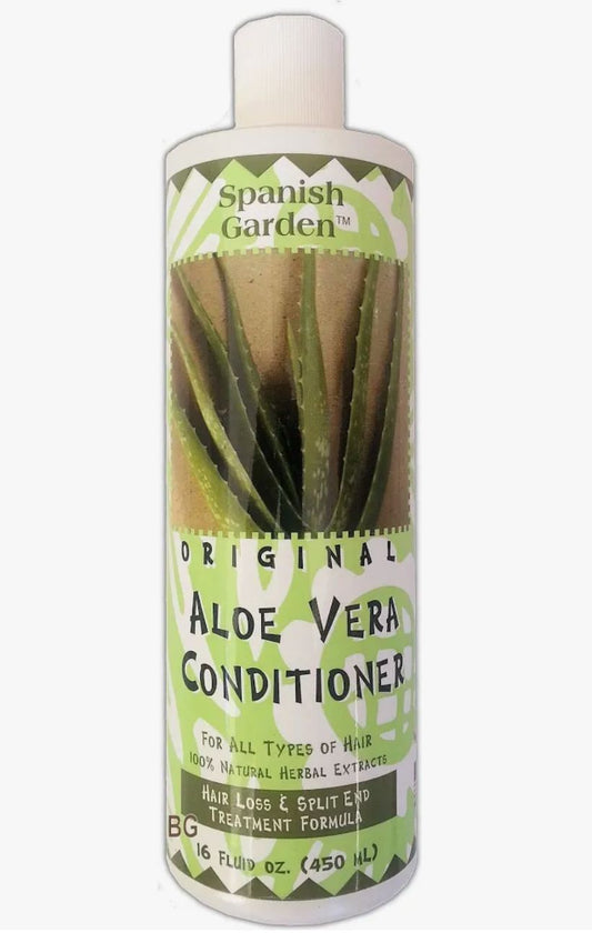 Bottle of Spanish Garden Aloe Vera Conditioner on a white background