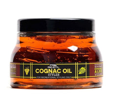 Jar of Cognac Oil Styler with a black lid on a white background