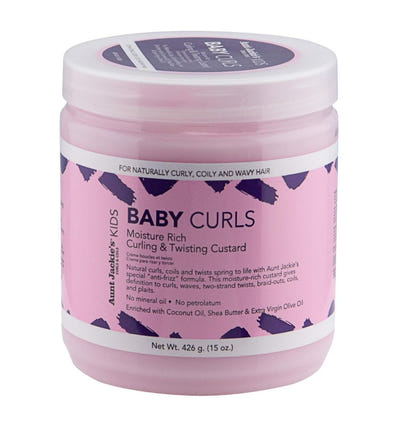 Pink jar of Aunt Jackie's Kids Baby Curls product on a white background