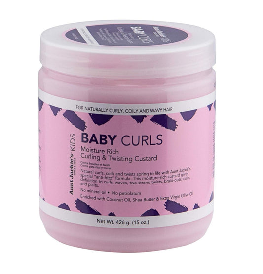 Pink jar of Aunt Jackie's Kids Baby Curls product on a white background
