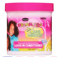 Dream Kids Olive Miracle leave-in conditioner jar with pink lid and label