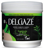 Jar of Delgaze body cream for massages and spa on a white background