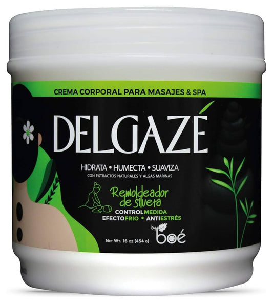Jar of Delgaze body cream for massages and spa on a white background