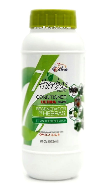 Bottle of herbal conditioner with green label on a white background