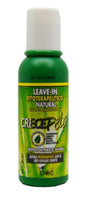 Green bottle of Creo Pelo leave-in conditioner on a white background