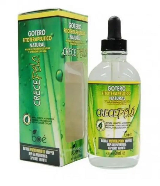 CrecePelo hair growth product with packaging on a white background