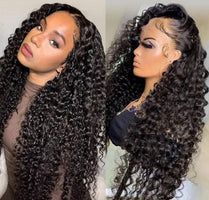 10A 180% 13+4 lace frontal wigs deep wave #1b 26inch
