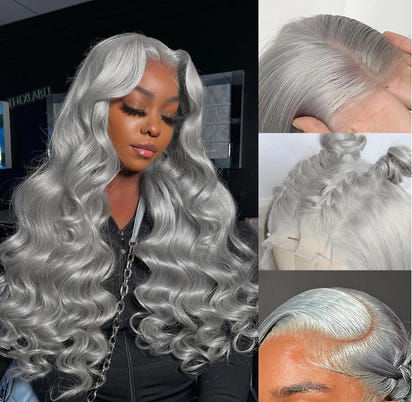 13x4 lace frontal 180% density wig grey straight/body wave