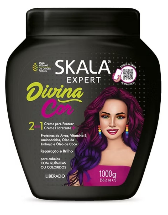 Skala Expert Divina Cor hair care product packaging with a woman with purple hair on the label.