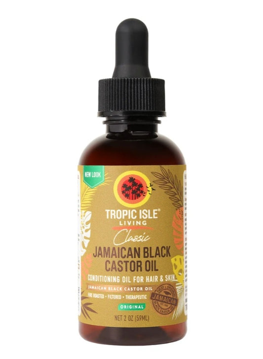 Bottle of Tropic Isle Living Jamaican Black Castor Oil on a white background