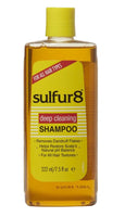 Sulfur8 shampoo bottle with yellow cap on a white background