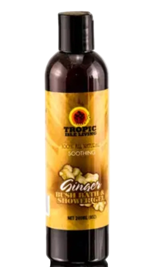 Bottle of Tropic Isle Living Ginger Bush Bath & Shower Gel on a white background