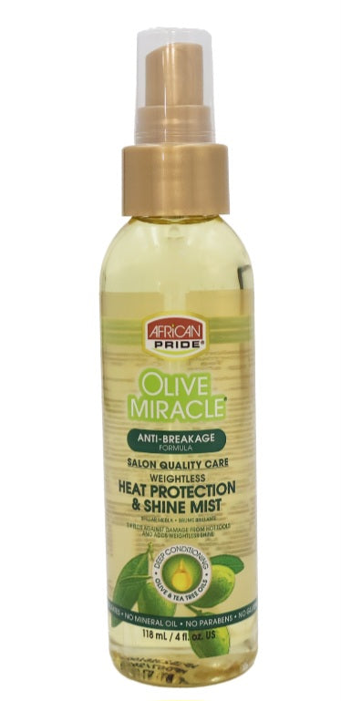 Olive Miracle hair mist bottle with gold cap on a white background