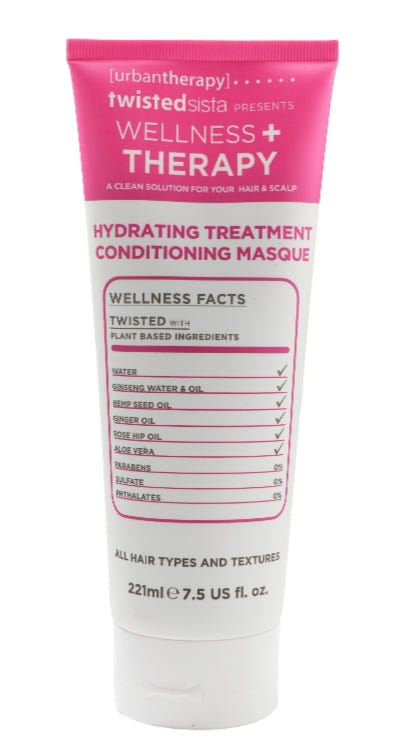 Hydrating treatment conditioning masque with pink and white packaging on a white background