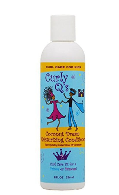 Bottle of Curly Q's Coconut Dream Nurturing Conditioner on a white background