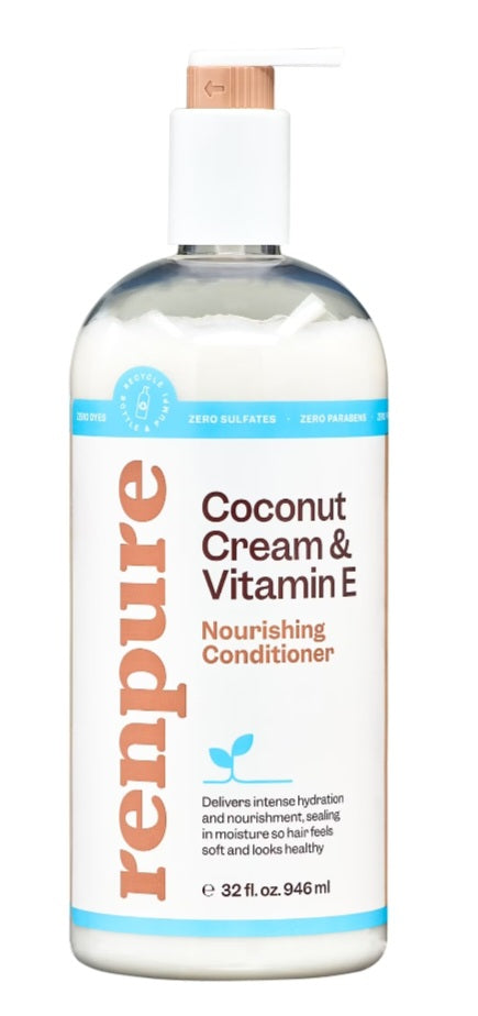 Bottle of renpure Coconut Cream & Vitamin E Nourishing Conditioner on a white background