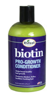Biotin pro-growth conditioner bottle with purple label and green body on a white background