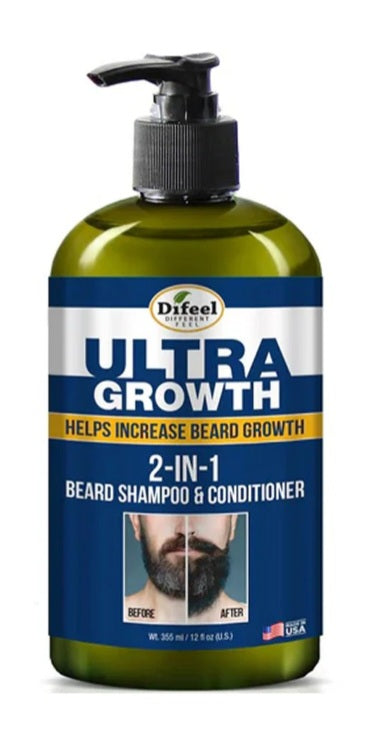 Bottle of Dfeel Ultra Growth 2-in-1 Beard Shampoo & Conditioner on a white background