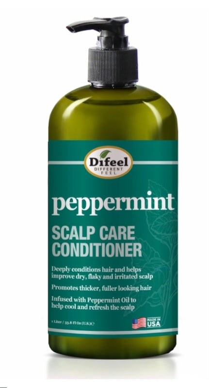 Difeel peppermint scalp care conditioner bottle on a white background
