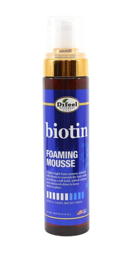 Bottle of Difeel Biotin Foaming Mousse on a white background