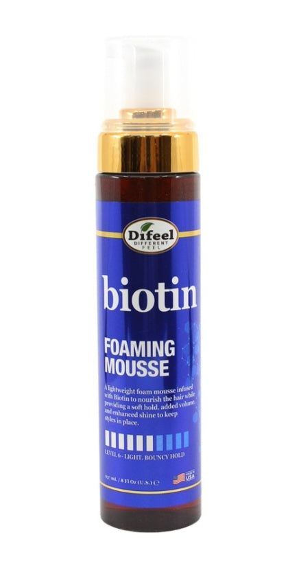 Bottle of Difeel Biotin Foaming Mousse on a white background