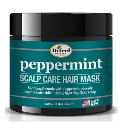 Difeel peppermint scalp care hair mask jar on a white background