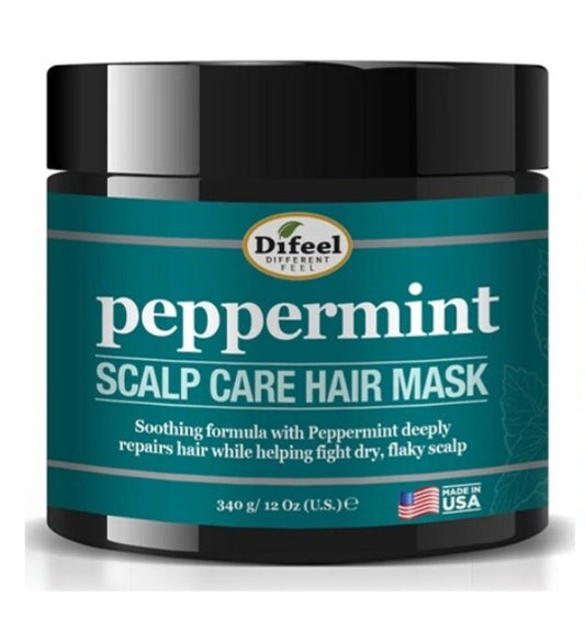 Difeel peppermint scalp care hair mask jar on a white background