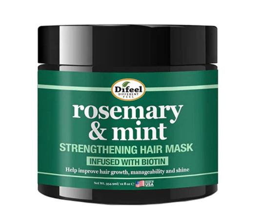 Difeel rosemary & mint strengthening hair mask jar on a white background