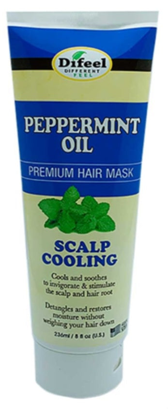Tube of Difeel Peppermint Oil Premium Hair Mask on a white background