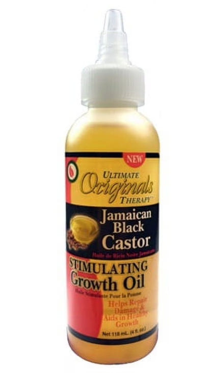 Bottle of Jamaican Black Castor Oil with label on a white background